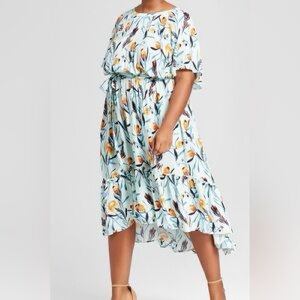 AVA VIV light blue Floral High Low Dress maxi dress with belt plus size 3X - Picture 7 of 7